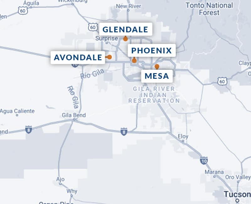 Map Showing The Service Areas Of A Divorce Law Firm In Mesa
