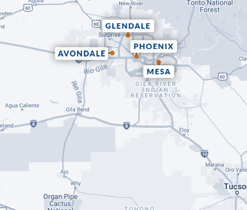 Mapa De Arizona Mostrando La Ubicación De Nuestras Oficinas