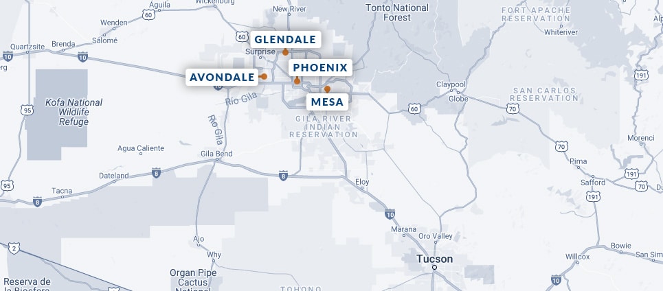 Arizona Map Showing Our Four Office Locations