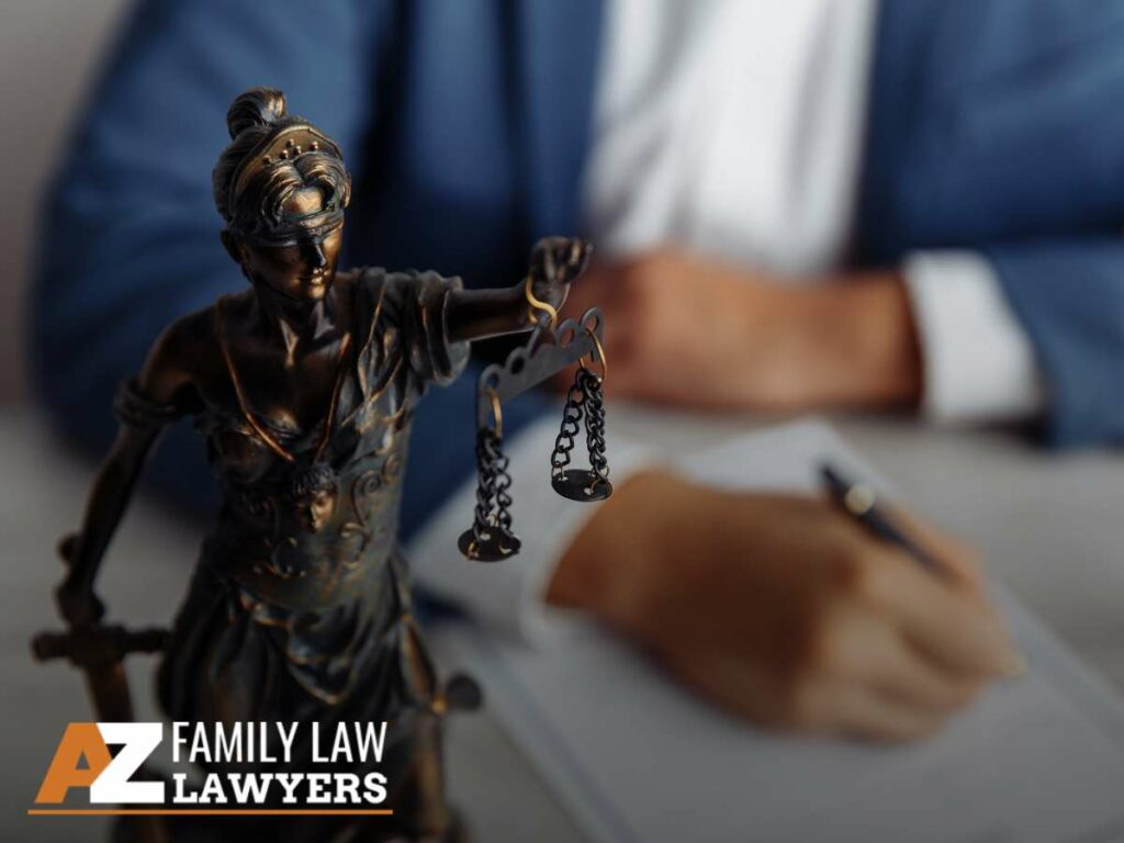 Lady Justice statue in a lawyer's office, symbolizing legal support during a divorce