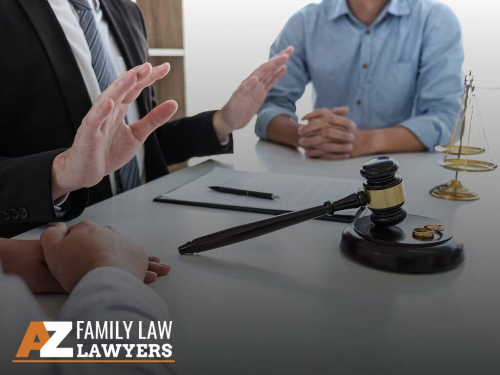 Divorce consultation with family law lawyers, discussing important decisions in a Divorce case